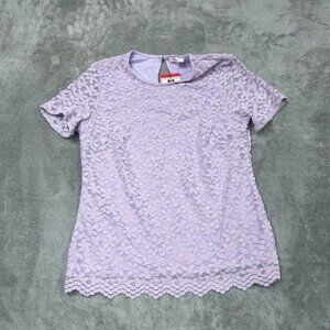 Teddi Rose Lavender Lace Short Sleeve Blouse With Scalloped Hem d0235
